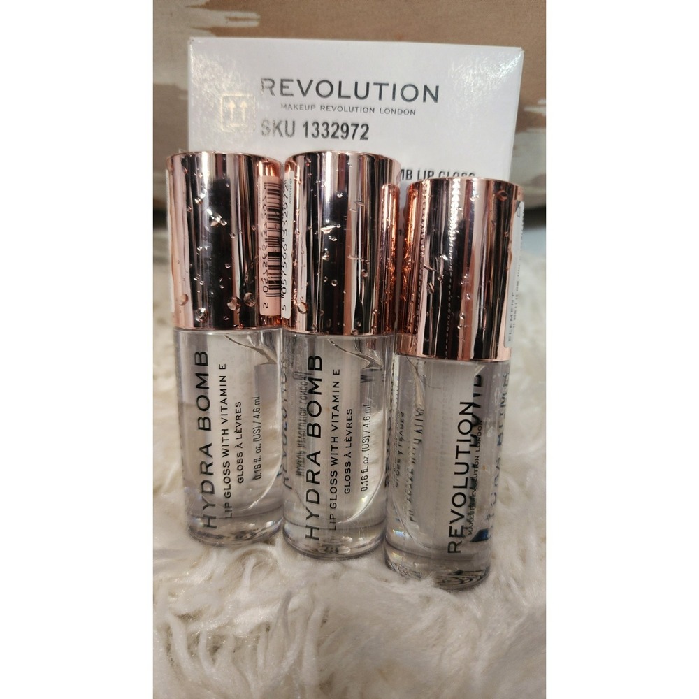 Revolution Hydra Bomb Lip Gloss Clear Shine With Vitamin E 0.16 fl oz 3 set
